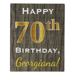 Faux Wood, Faux Gold 70th Birthday + Custom Name Jigsaw Puzzle