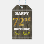 [ Thumbnail: Faux Wood, Faux Gold 72nd Birthday + Custom Name Gift Tags ]
