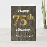 [ Thumbnail: Faux Wood, Faux Gold 75th Birthday + Custom Name Card ]