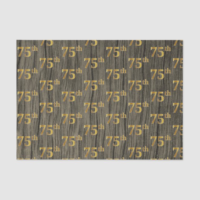 Faux Wood, Faux Gold 75th (Seventy-Fifth) Event Tissue Paper (Front)