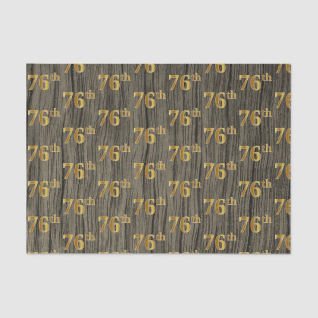 Faux Wood, Faux Gold 76th (Seventy-Sixth) Event Tissue Paper (Front)