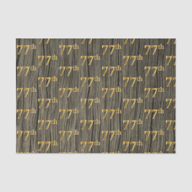 Faux Wood, Faux Gold 77th (Seventy-Seventh) Event Tissue Paper (Front)