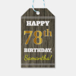 [ Thumbnail: Faux Wood, Faux Gold 78th Birthday + Custom Name Gift Tags ]
