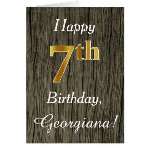 Faux Wood, Faux Gold 7th Birthday + Custom Name Cards