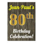 [ Thumbnail: Faux Wood, Faux Gold 80th Birthday Celebration Invitation ]