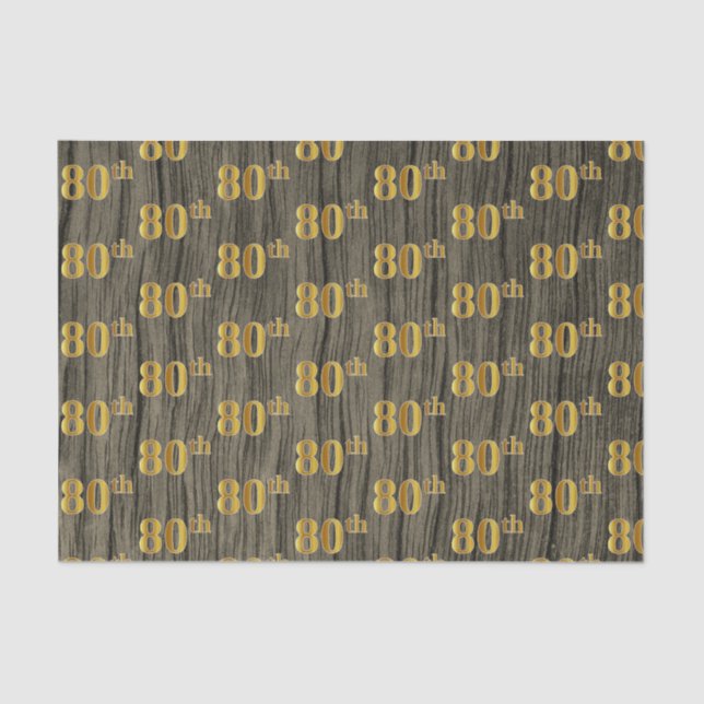 Faux Wood, Faux Gold 80th (Eightieth) Event Tissue Paper (Front)