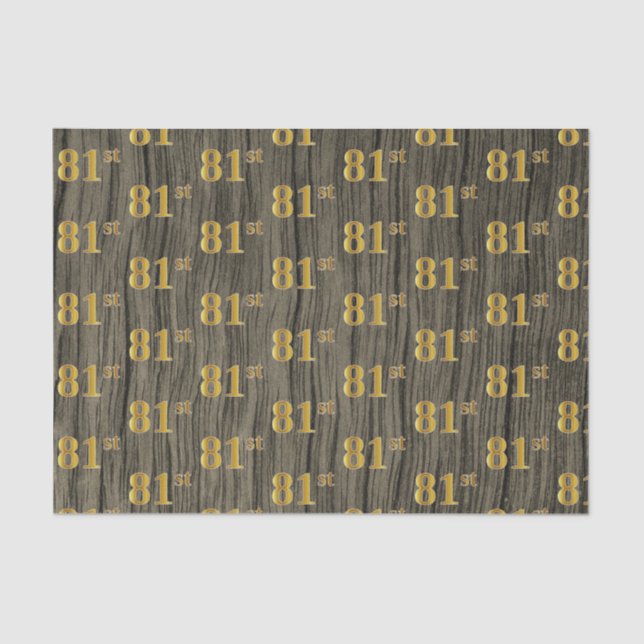 Faux Wood, Faux Gold 81st (Eighty-First) Event Tissue Paper (Front)