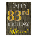 [ Thumbnail: Faux Wood, Faux Gold 83rd Birthday + Custom Name Postcard ]