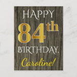 [ Thumbnail: Faux Wood, Faux Gold 84th Birthday + Custom Name Postcard ]