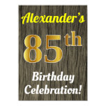 [ Thumbnail: Faux Wood, Faux Gold 85th Birthday Celebration Invitation ]