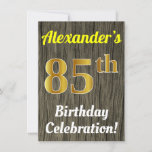 [ Thumbnail: Faux Wood, Faux Gold 85th Birthday Celebration Invitation ]