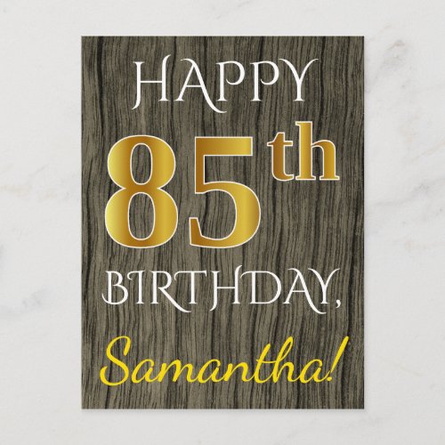 Faux Wood Faux Gold 85th Birthday  Custom Name Postcard