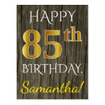 [ Thumbnail: Faux Wood, Faux Gold 85th Birthday + Custom Name Postcard ]