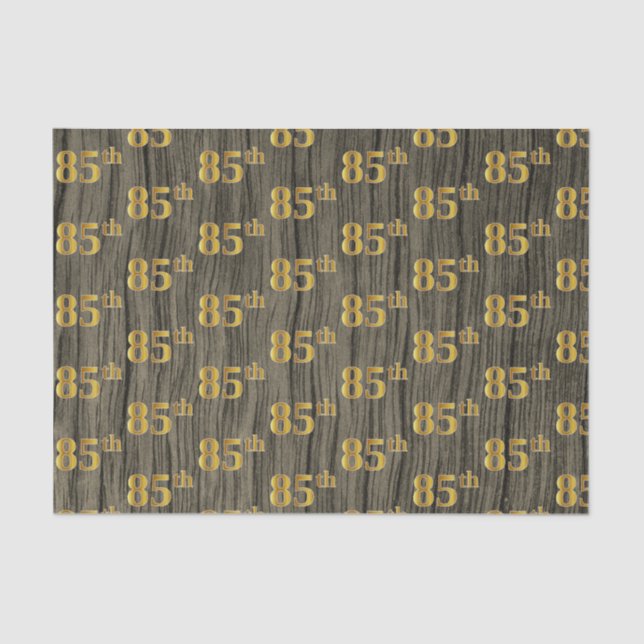 Faux Wood, Faux Gold 85th (Eighty-Fifth) Event Tissue Paper (Front)