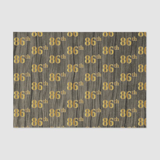 Faux Wood, Faux Gold 86th (Eighty-Sixth) Event Tissue Paper (Front)