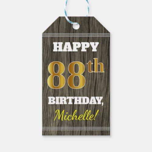 Faux Wood Faux Gold 88th Birthday  Custom Name Gift Tags