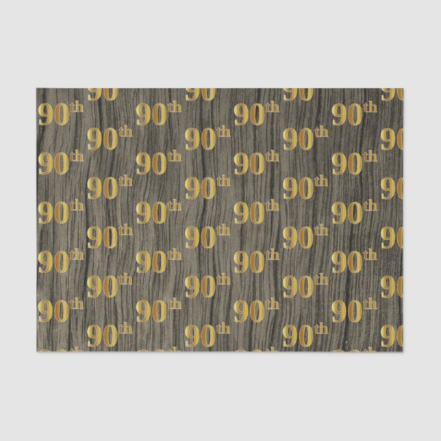 Faux Wood, Faux Gold 90th (Ninetieth) Event Tissue Paper (Front)