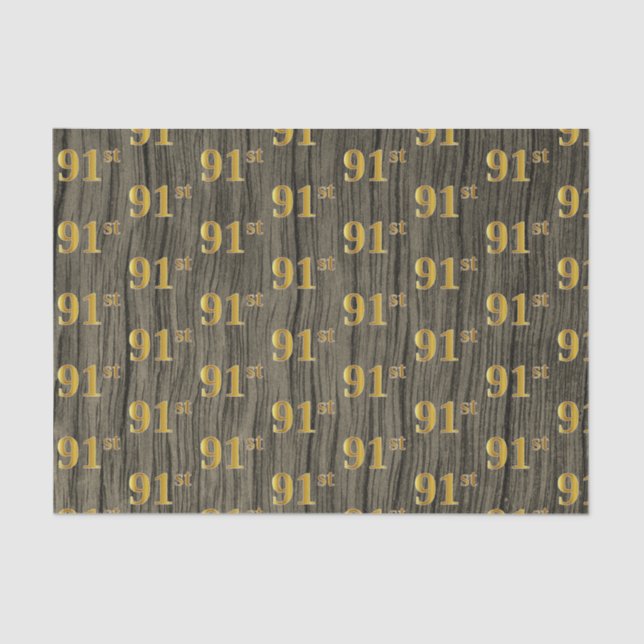 Faux Wood, Faux Gold 91st (Ninety-First) Event Tissue Paper (Front)