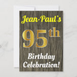 [ Thumbnail: Faux Wood, Faux Gold 95th Birthday Celebration Invitation ]