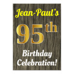 [ Thumbnail: Faux Wood, Faux Gold 95th Birthday Celebration Invitation ]