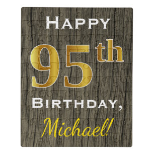 Faux Wood, Faux Gold 95th Birthday + Custom Name Jigsaw Puzzle