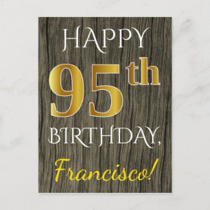 Faux Wood, Faux Gold 95th Birthday + Custom Name Postcard
