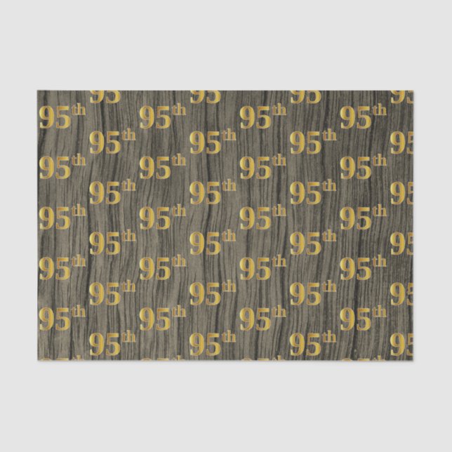 Faux Wood, Faux Gold 95th (Ninety-Fifth) Event Tissue Paper (Front)