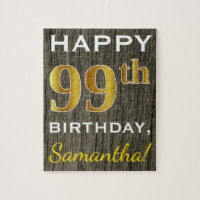 Faux Wood, Faux Gold 99th Birthday + Custom Name