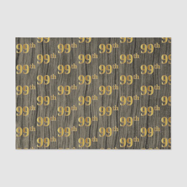 Faux Wood, Faux Gold 99th (Ninety-Ninth) Event Tissue Paper (Front)
