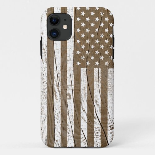 Faux Wood Grain Grunge American Flag iPhone 11 Case