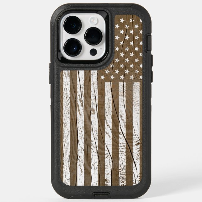 Faux Wood Grain Grunge American Flag Otterbox iPhone Case (Back)