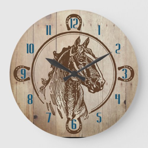 Faux wood horse head ranch western large clock