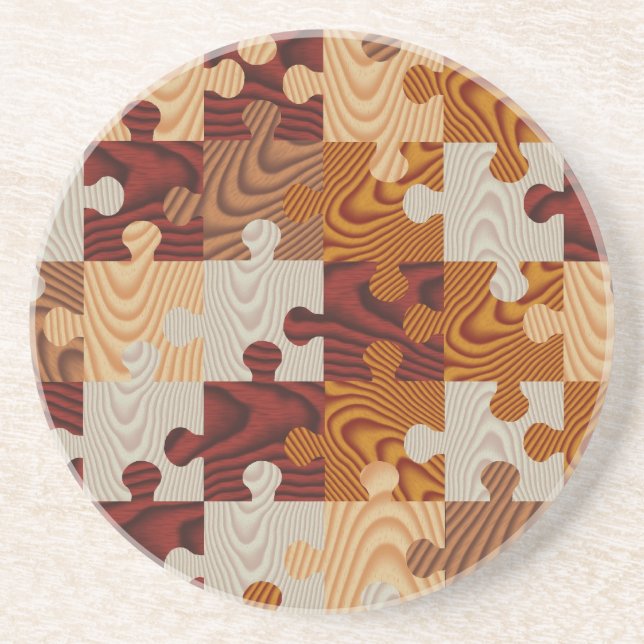 Faux wood jigsaw puzzle drink coaster (Front)
