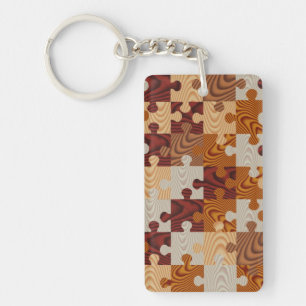 Faux wood jigsaw puzzle keychain