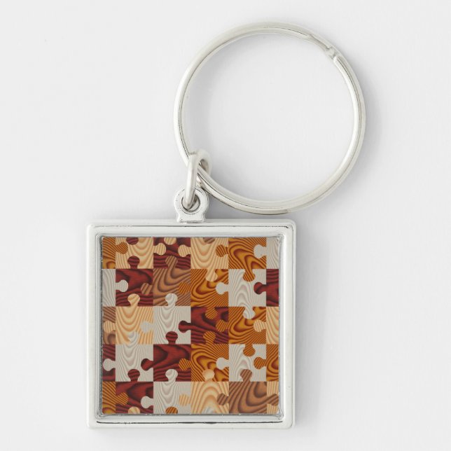 Faux wood jigsaw puzzle keychain (Front)