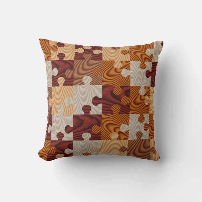 Faux wood jigsaw puzzle throw pillow (Front)