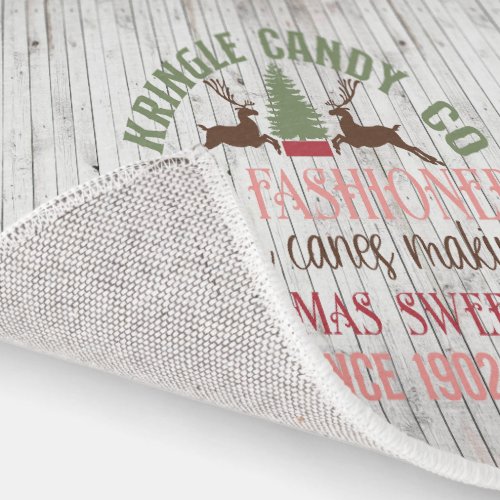 Faux wood Kringle candy Company Christmas  Rug