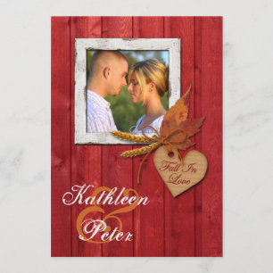 FAUX Wood, Leaves, Heart, Wheat PHOTO Wedding Invitation