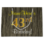 [ Thumbnail: Faux Wood Look, Faux Gold 43rd Birthday + Name Gift Bag ]