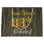 [ Thumbnail: Faux Wood Look, Faux Gold 88th Birthday + Name Gift Bag ]
