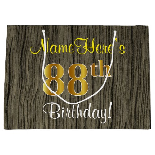 Faux Wood Look Faux Gold 88th Birthday  Name Large Gift Bag