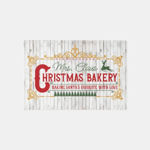 faux wood Mrs Claus Christmas bakery kitchen Rug