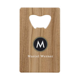 Faux-Wood (not real wood) Monogrammed Credit Card Bottle Opener