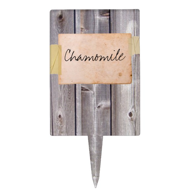 Faux Wood & Old Paper Custom Garden Marker Cake Topper (Front)