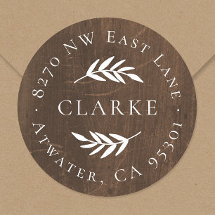 Faux Wood Olive Branch Round Return Address Label