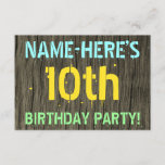 [ Thumbnail: Faux Wood, Painted Text Look, 10th Birthday + Name Invitation ]