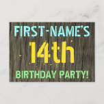 [ Thumbnail: Faux Wood, Painted Text Look, 14th Birthday + Name Invitation ]