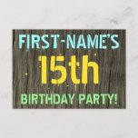 [ Thumbnail: Faux Wood, Painted Text Look, 15th Birthday + Name Invitation ]