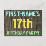 [ Thumbnail: Faux Wood, Painted Text Look, 17th Birthday + Name Invitation ]