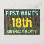 [ Thumbnail: Faux Wood, Painted Text Look, 18th Birthday + Name Invitation ]